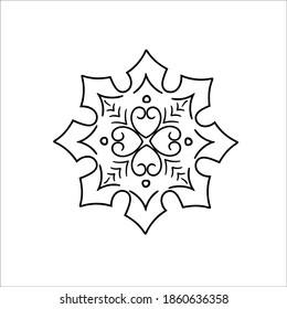 Weihnachtsbaumspielzeug-Schneeflocke. Winterhäuser-Einrichtung. Element New Year Einrichtung und Komfort. Einzeln Vektorobjekt auf weißem Hintergrund. Handgezeichnete Skizzen im Doodle-Stil. 