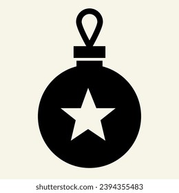 Christmas tree toy solid icon. Christmas ball glyph style pictogram on white background. Glass bauble with star for mobile concept and web design. Vector graphics