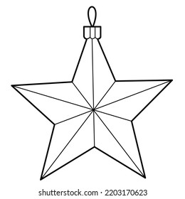 Christmas tree toy - star. Contour illustration, design elements or page of children's coloring book