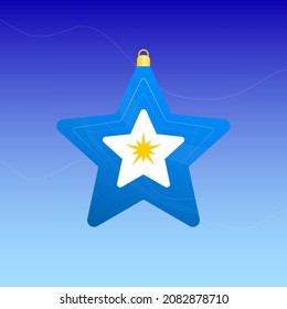 Christmas tree toy star on blue background.