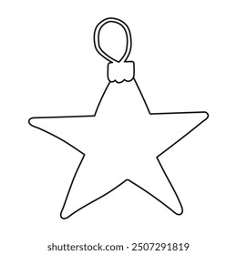 Christmas tree toy. Star shape. Outline icon. Black color. Hand drawn design. Illustration on white background.
