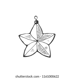 Christmas tree toy star vector illustration isolated on white background. Hand drawn Christmas symbol. Doodle style.