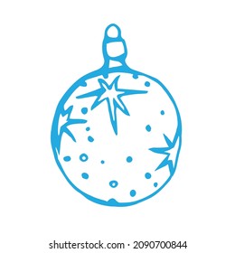 Christmas tree toy with stars and snowflakes. Hand drawn vector illustration in doodle technique. Cozy element for Christmass and New Year's designs, posters, postcards.