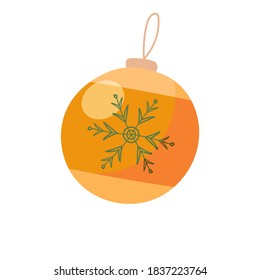 Christmas tree toy of yellow color.
Vector illustration in cartoon style. Isolated on white