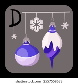 Christmas tree toys alphabet letter D vector illustration