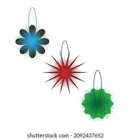 Christmas tree toys in blue, red, green tones on a white background. Vector image.