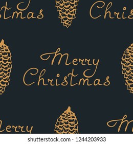 Christmas tree toys, bump pattern with handwritten lettering merry christmas