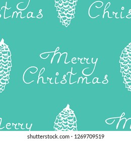 Christmas tree toys, bump pattern with handwritten lettering merry christmas