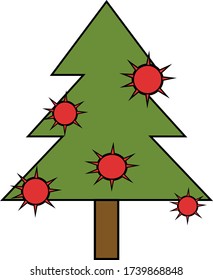 Christmas tree with toys coronavirus. Coronovirus new year. Happy new year