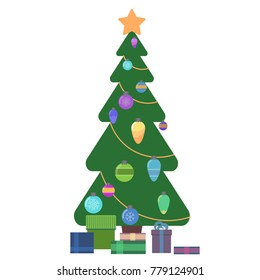 
Christmas tree toys gifts stickers on a white background isolated set