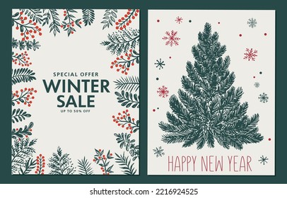 Christmas tree, toys, hand drawn style, vector illustration.