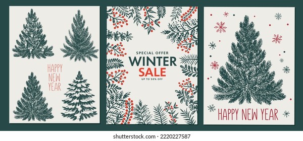 Christmas tree, toys, hand drawn style, vector illustration	
