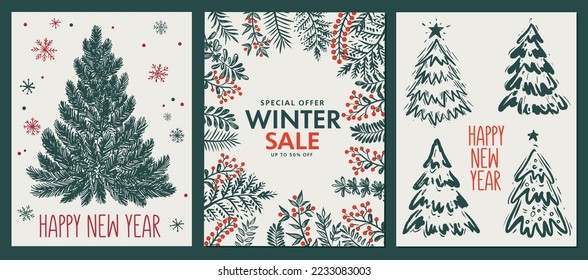 Christmas tree, toys, hand drawn style, vector illustration	

