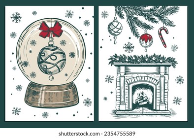 Christmas tree, toys, hand drawn style, vector illustration	