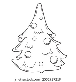 Christmas tree, toys, hand drawn style, vector illustration