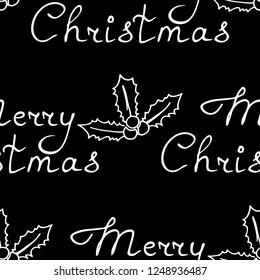 Christmas tree toys, holly pattern with handwritten lettering merry christmas
