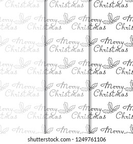Christmas tree toys, holly pattern with handwritten lettering merry christmas