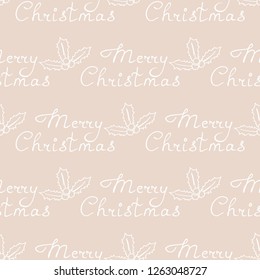 Christmas tree toys, holly pattern with handwritten lettering merry christmas
