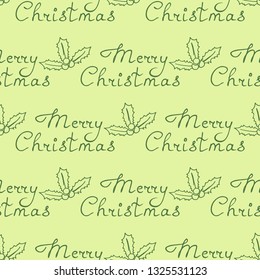 Christmas tree toys, holly pattern with handwritten lettering merry christmas