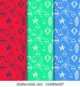 Christmas tree toys and holly seamless pattern