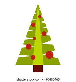 Christmas tree with toys icon in flat style isolated on white background. New year symbol vector illustration