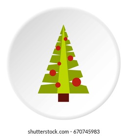 Christmas tree with toys icon in flat circle isolated vector illustration for web