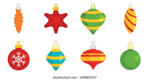 Christmas tree toys icon set. Flat set of Christmas tree toys vector icons for web design