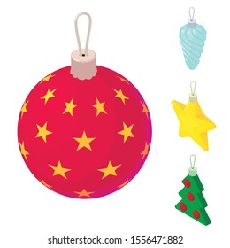 Christmas tree toys icons set. Isometric set of Christmas tree toys vector icons for web design isolated on white background