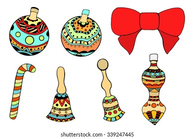 Christmas tree toys, isolated color vector art illustration icon.
