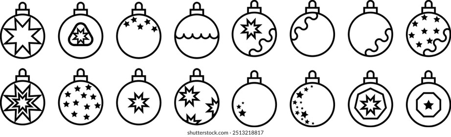 Brinquedos de árvore de Natal. Nova coleção de arte vetorial. Coleção de bolas de árvore de Natal.