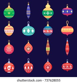 Christmas tree toys new year xmas balls set Vector colorful illustration in flat style eps10