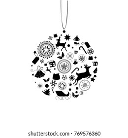 Christmas tree toys new year deer star snow flake candy vector illustration icons symbol pictogram