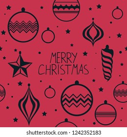 Christmas tree toys pattern with handwritten lettering merry christmas