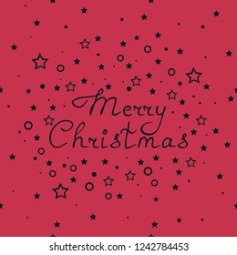 Christmas tree toys pattern with handwritten lettering merry christmas and stars