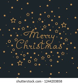 Christmas tree toys pattern with handwritten lettering merry christmas and stars