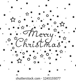 Christmas tree toys pattern with handwritten lettering merry christmas and stars