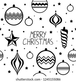 Christmas tree toys pattern with handwritten lettering merry christmas
