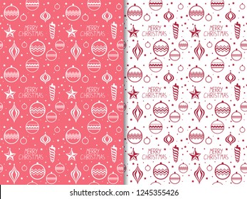 Christmas tree toys pattern with handwritten lettering merry christmas