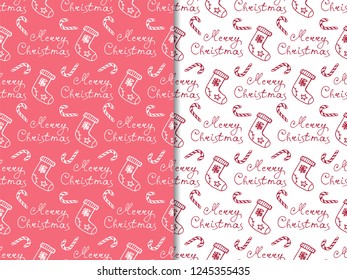 Christmas tree toys pattern with handwritten lettering merry christmas