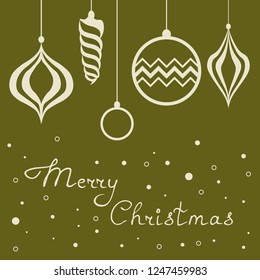 Christmas tree toys pattern with handwritten lettering merry christmas