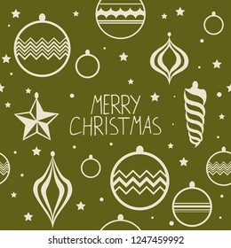 Christmas tree toys pattern with handwritten lettering merry christmas