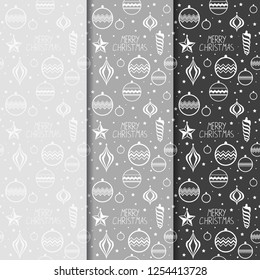 Christmas tree toys pattern with handwritten lettering merry christmas