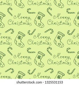 Christmas tree toys pattern with handwritten lettering merry christmas