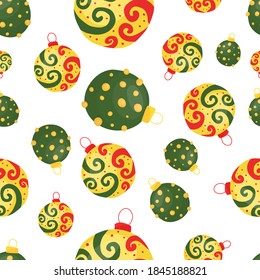 Los juguetes de árbol de Navidad son un patrón sin fisuras para el diseño textil y de papel. Ilustración vectorial.