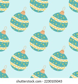 Christmas Tree Toys Seamless Pattern. Flat vector illustration