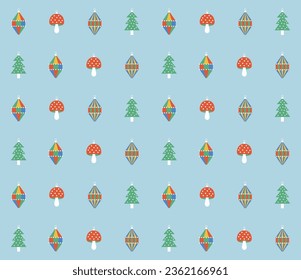Weihnachtsbaum-Spielzeug nahtlos Muster Design. Vektorgrafik.