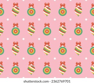Christmas tree toys seamless pattern design. Vector illustration.