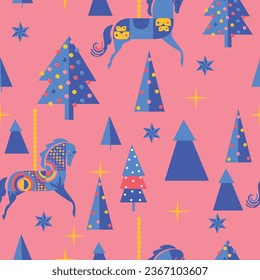 Christmas tree with toys seamless pattern