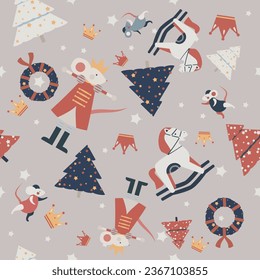 Christmas tree with toys seamless pattern