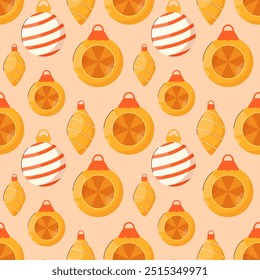 Christmas tree toys seamless pattern on light background